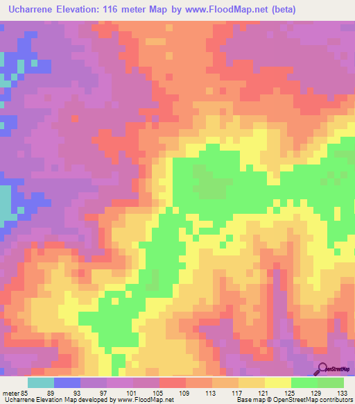 Ucharrene,Mozambique Elevation Map