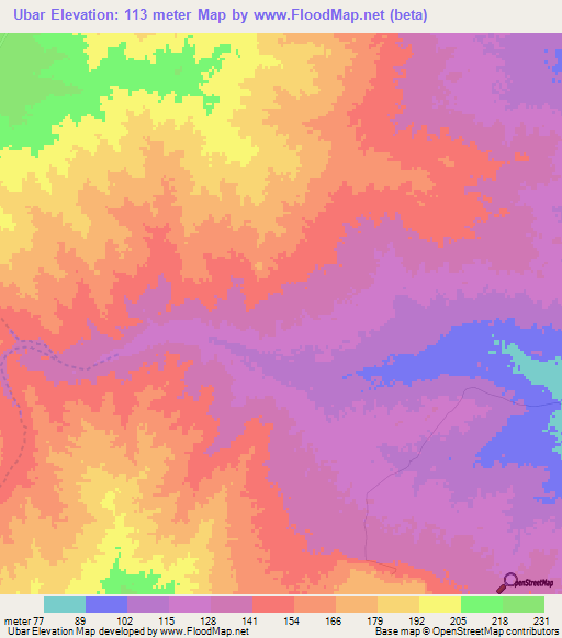 Ubar,Mozambique Elevation Map