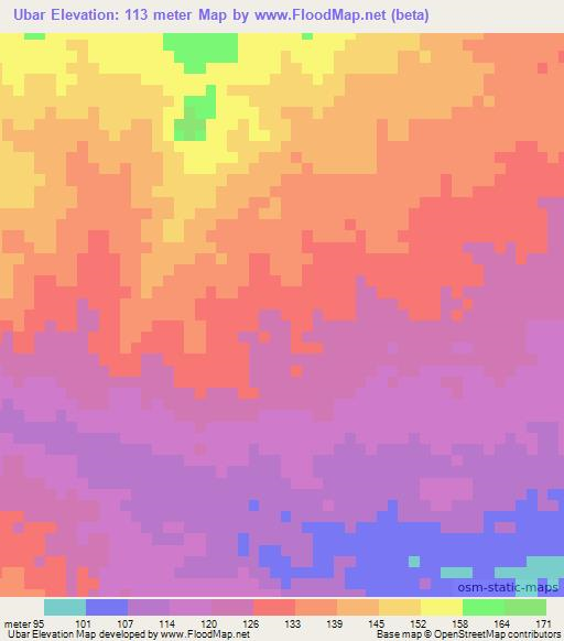 Ubar,Mozambique Elevation Map