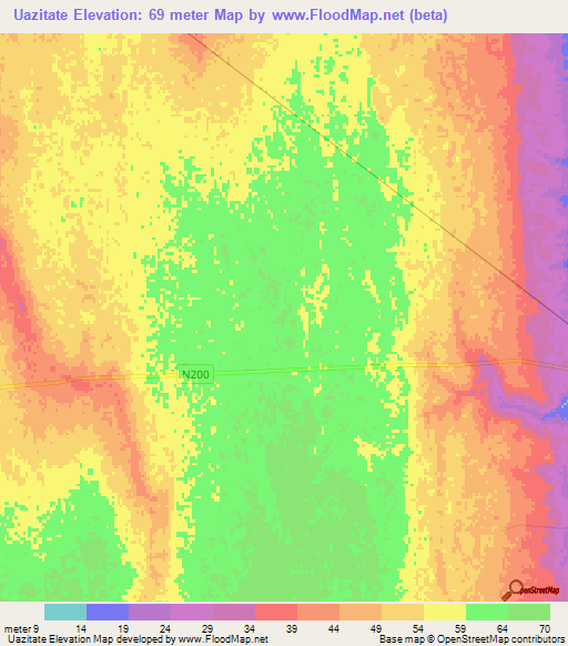 Uazitate,Mozambique Elevation Map