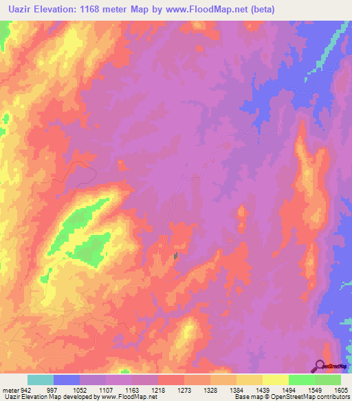 Uazir,Mozambique Elevation Map