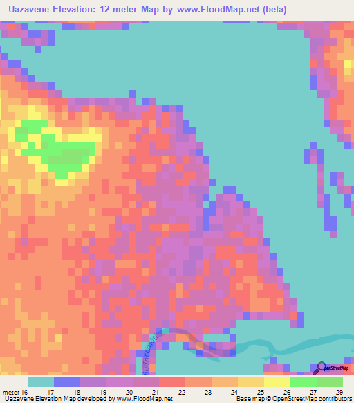 Uazavene,Mozambique Elevation Map