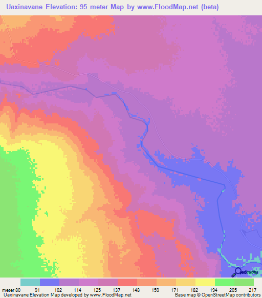 Uaxinavane,Mozambique Elevation Map