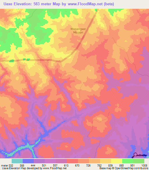 Uaxe,Mozambique Elevation Map