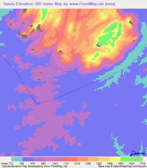 Uatula,Mozambique Elevation Map