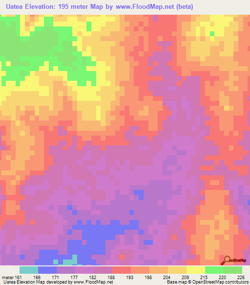 Uatea,Mozambique Elevation Map