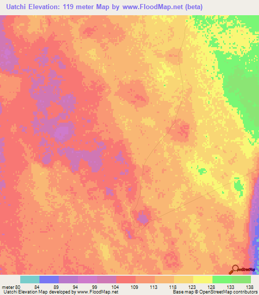 Uatchi,Mozambique Elevation Map