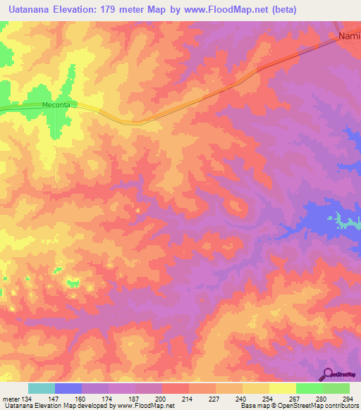 Uatanana,Mozambique Elevation Map