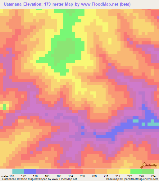 Uatanana,Mozambique Elevation Map
