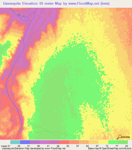 Uassequite,Mozambique Elevation Map