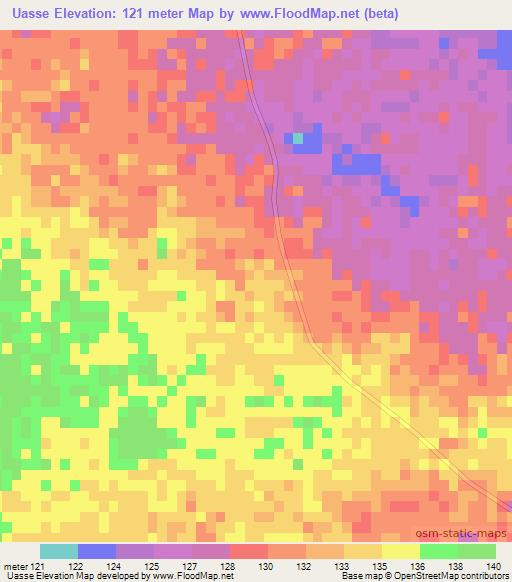 Uasse,Mozambique Elevation Map