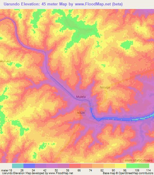 Uarundo,Mozambique Elevation Map
