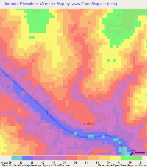 Uarundo,Mozambique Elevation Map