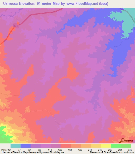Uarrussa,Mozambique Elevation Map