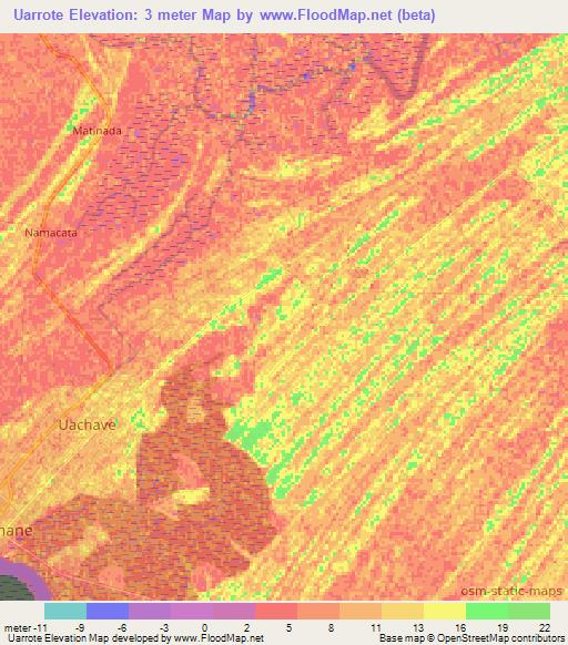 Uarrote,Mozambique Elevation Map