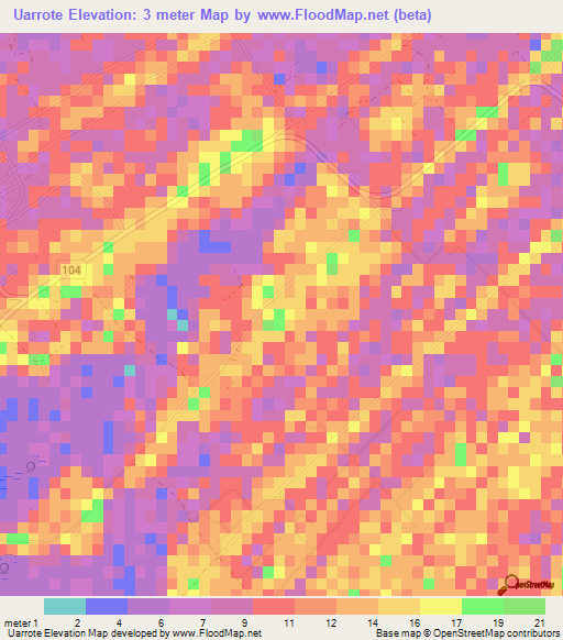 Uarrote,Mozambique Elevation Map