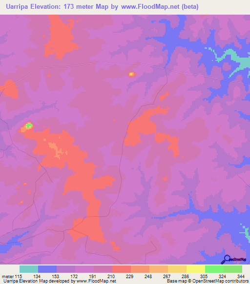 Uarripa,Mozambique Elevation Map