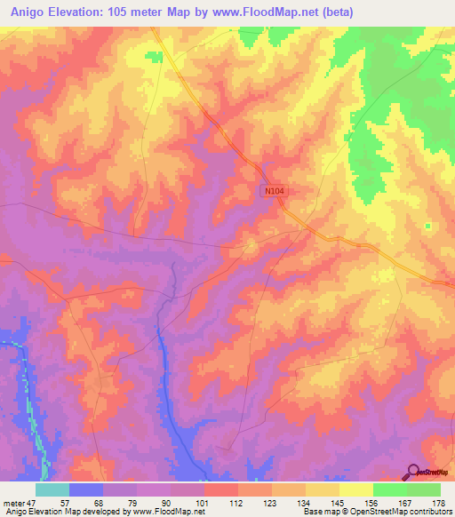 Anigo,Mozambique Elevation Map