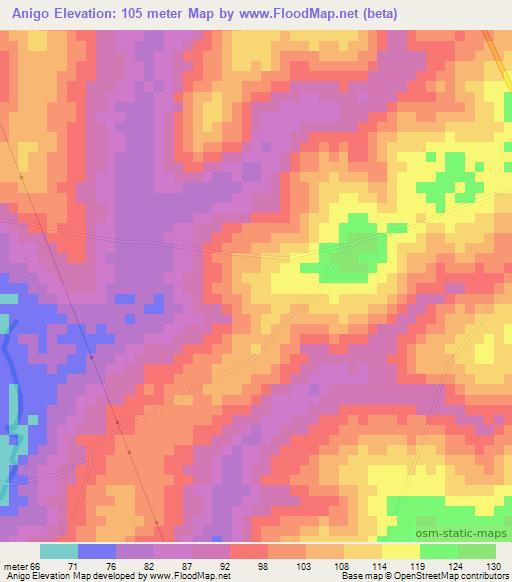 Anigo,Mozambique Elevation Map
