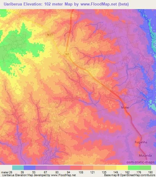 Uariberua,Mozambique Elevation Map