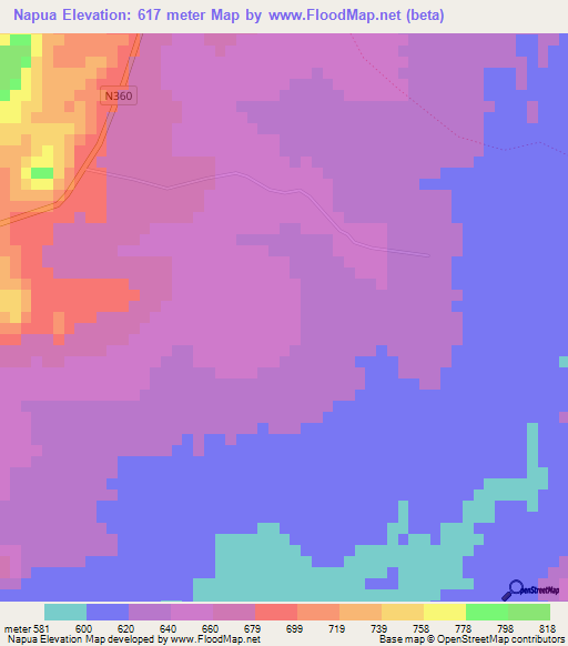 Napua,Mozambique Elevation Map
