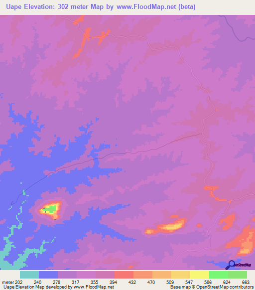 Uape,Mozambique Elevation Map