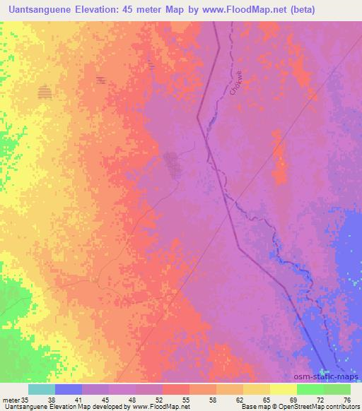 Uantsanguene,Mozambique Elevation Map