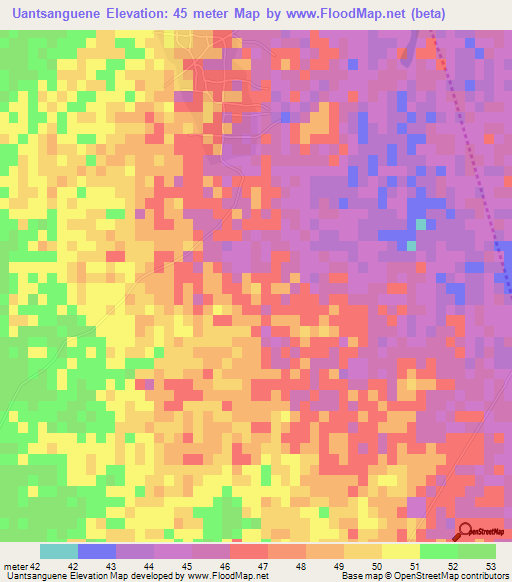 Uantsanguene,Mozambique Elevation Map