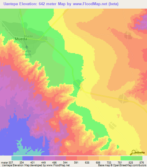 Uantepa,Mozambique Elevation Map
