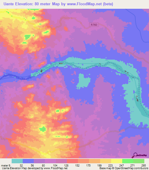 Uante,Mozambique Elevation Map