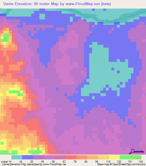 Uante,Mozambique Elevation Map