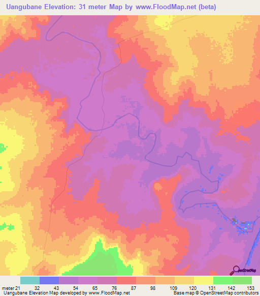 Uangubane,Mozambique Elevation Map