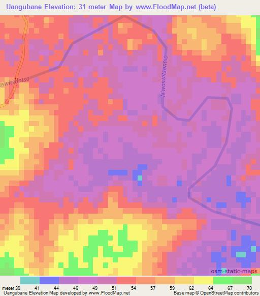 Uangubane,Mozambique Elevation Map