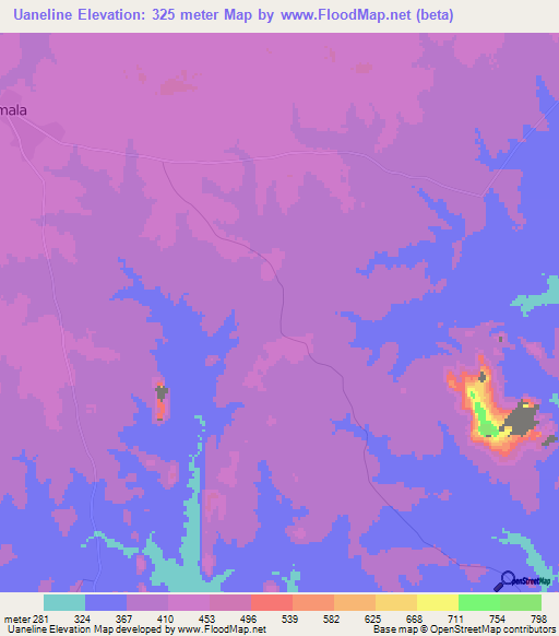 Uaneline,Mozambique Elevation Map