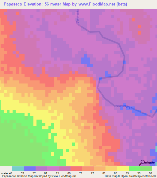 Papaseco,Mozambique Elevation Map