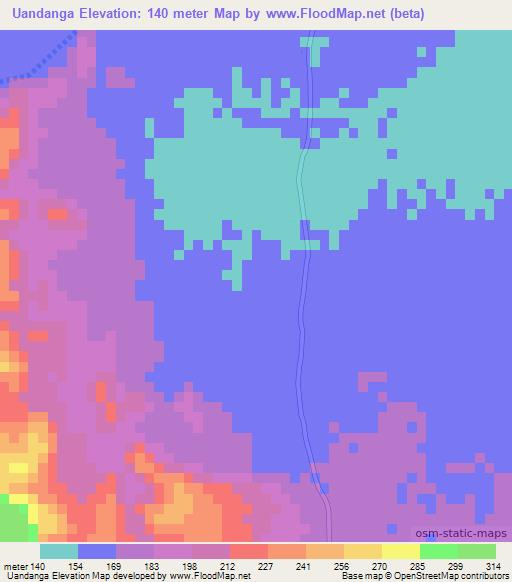 Uandanga,Mozambique Elevation Map