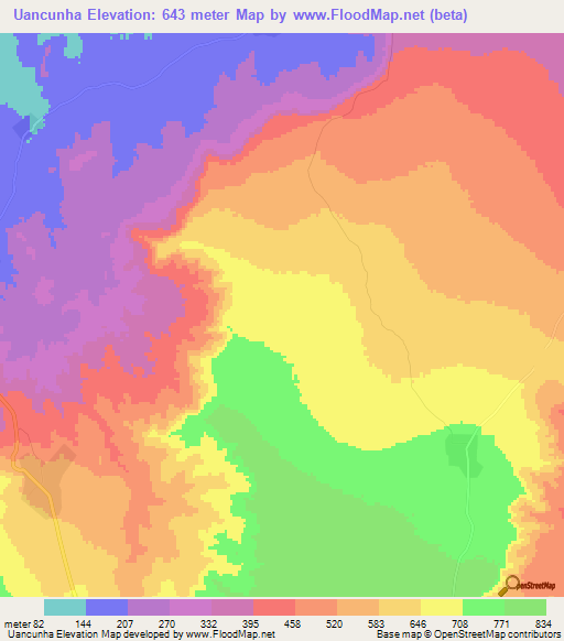 Uancunha,Mozambique Elevation Map