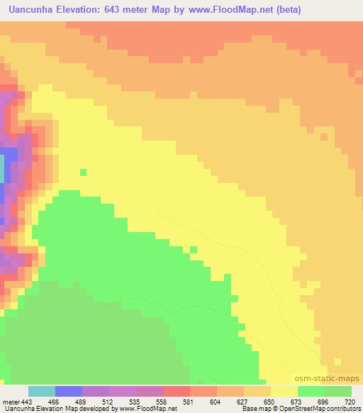 Uancunha,Mozambique Elevation Map