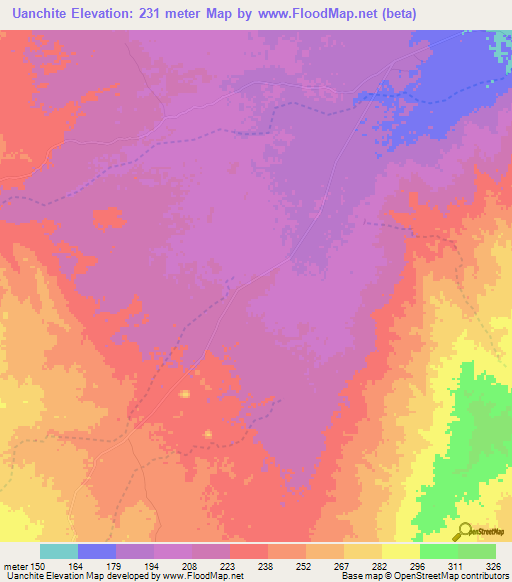 Uanchite,Mozambique Elevation Map