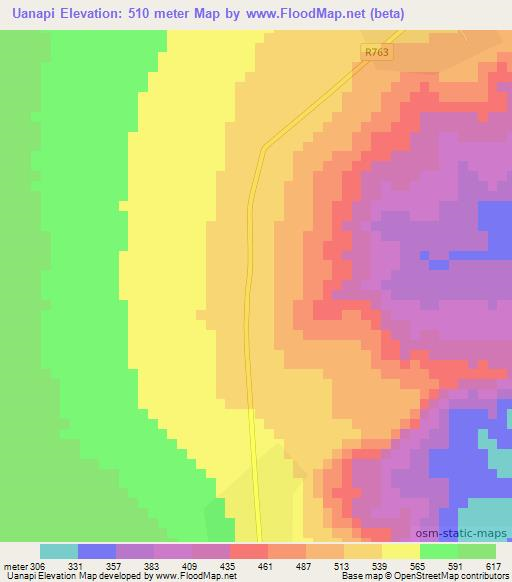 Uanapi,Mozambique Elevation Map