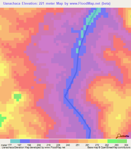 Uanachaca,Mozambique Elevation Map