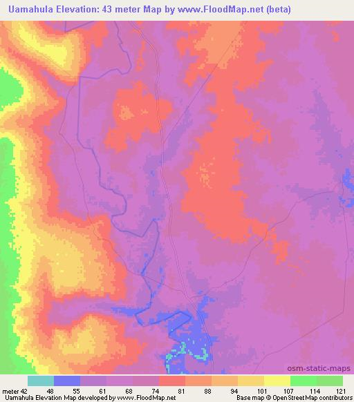 Uamahula,Mozambique Elevation Map