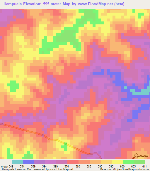 Uampuela,Mozambique Elevation Map