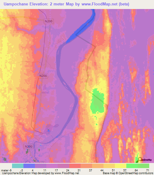 Uampochane,Mozambique Elevation Map