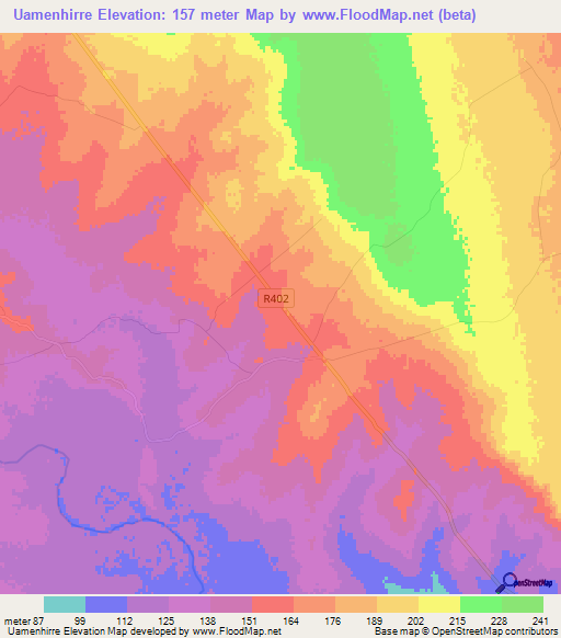 Uamenhirre,Mozambique Elevation Map