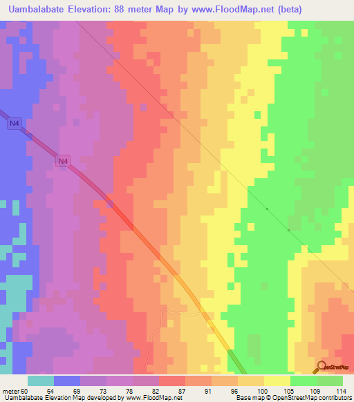 Uambalabate,Mozambique Elevation Map