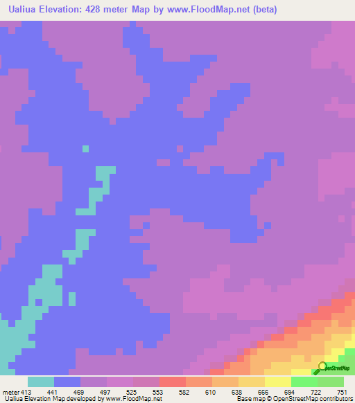 Ualiua,Mozambique Elevation Map