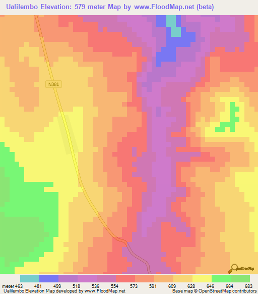 Ualilembo,Mozambique Elevation Map