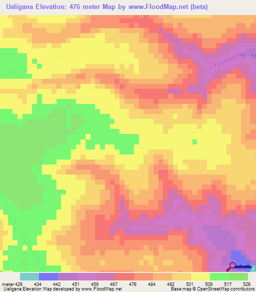 Ualigana,Mozambique Elevation Map