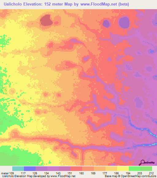 Ualicholo,Mozambique Elevation Map